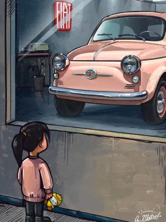 Девочка у витрины с машиной