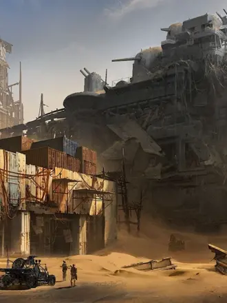 Дизельпанк постапокалипсис город арт