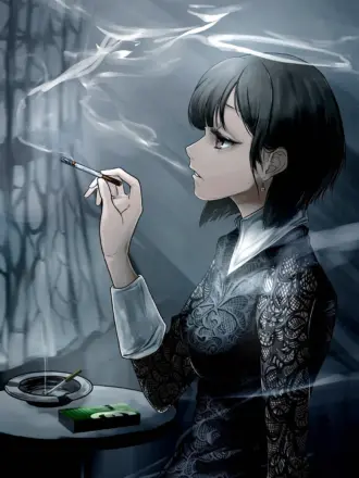 Курящая девушка аниме