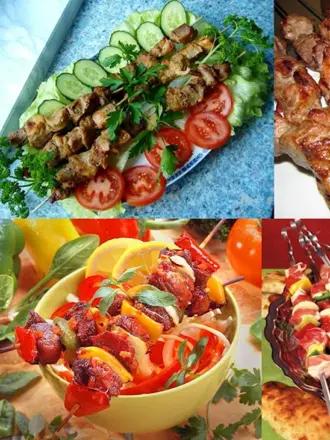 Накрытый стол с шашлыком