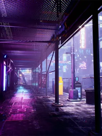 Cyberpunk 2077 улица неон