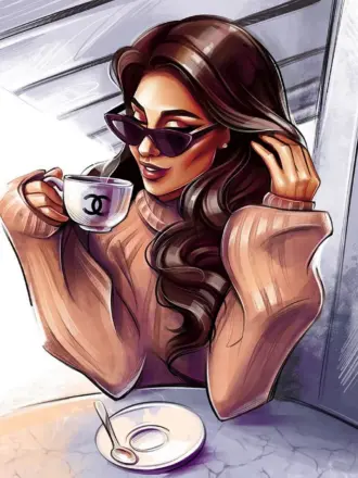 Девушка с кофе мультяшная