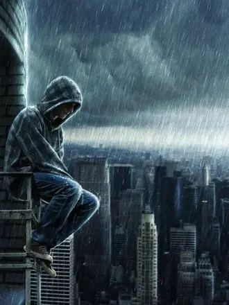 Парень под дождём в капюшоне