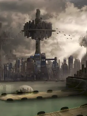 Steampunk Art город антиутопия